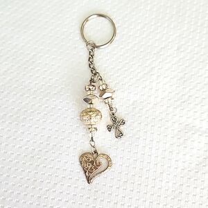 Faith And Love Silver Toned Cross And Heart Keychain Keyring Handmade